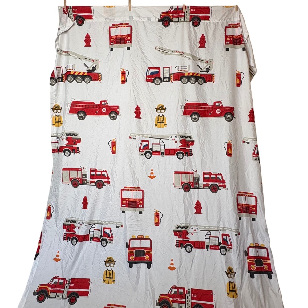 Lush Decor Make-A-Wish Fire Truck Window Curtain Panels 52x84 White Red Pair Set